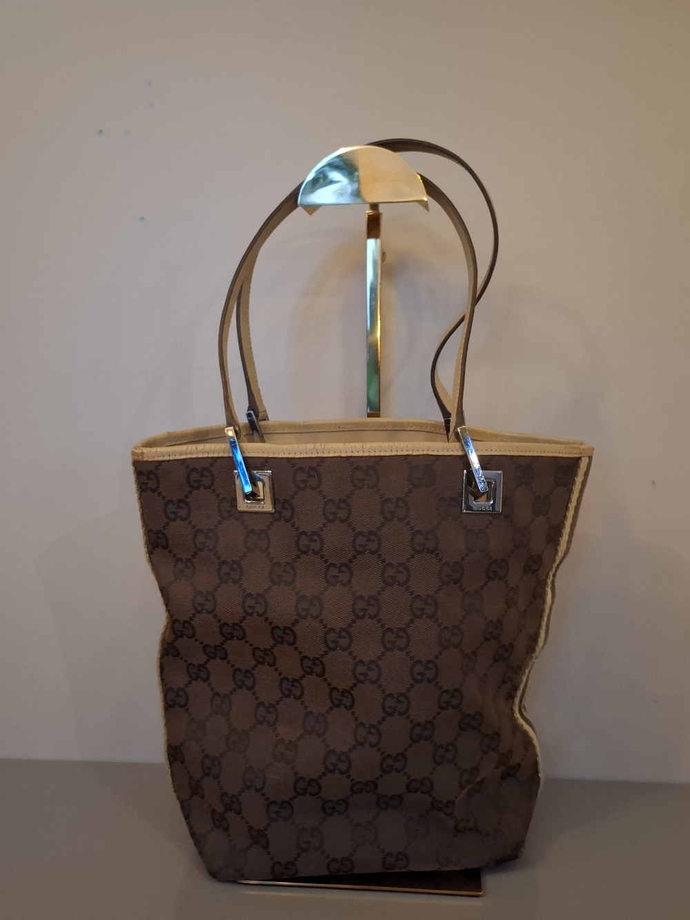 Gucci Brown Monogram Tote with Beige